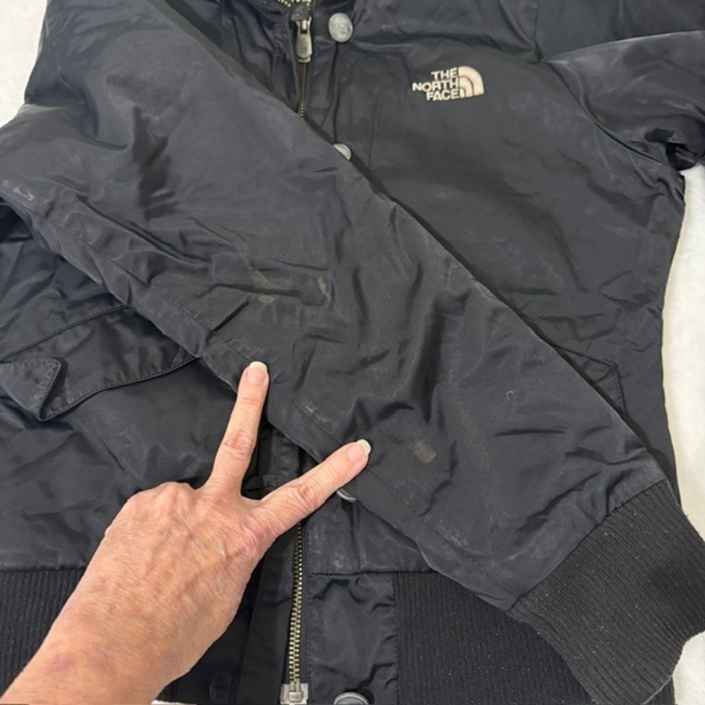 The North Face Vintage Satin Bomber Jacket Rib Knit Collar Black Small - Picture 14 of 15